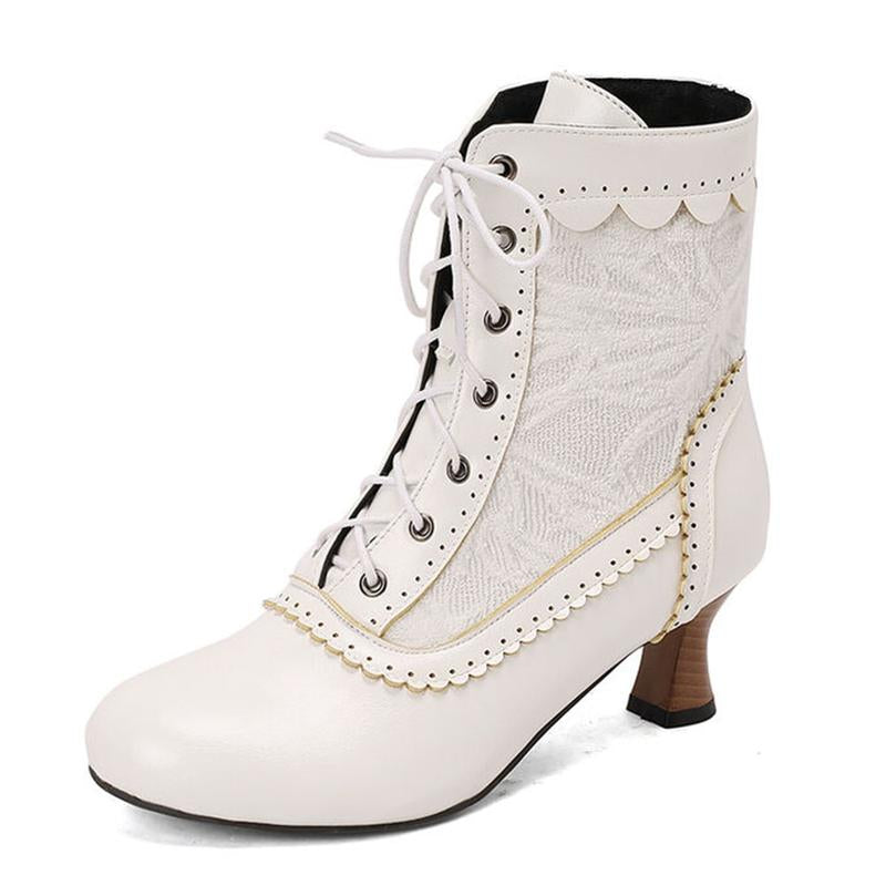 Womens Vintage Ankle Boots with Rounded Toe Kitten Heels Victorian Lace up Fashionable Gothic Bootie Wedding Party Office Date Cosplay Clubbing Spring Summer Fall Winter Retro Witch Shoe