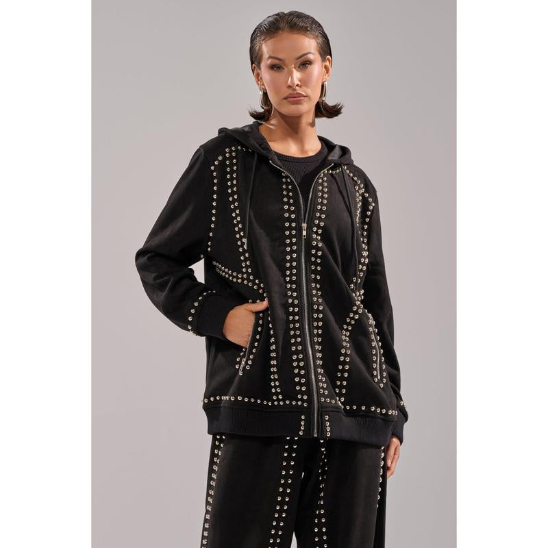 ASHLEY STUDDED ZIP up SWEATSHIRT