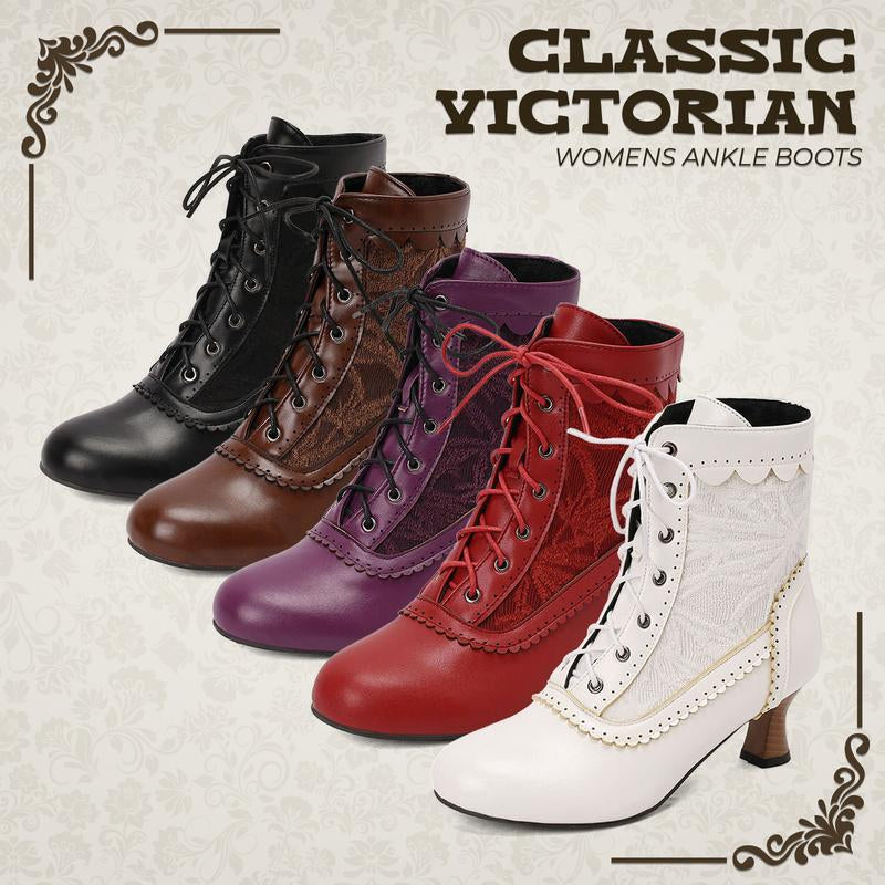 Womens Vintage Ankle Boots with Rounded Toe Kitten Heels Victorian Lace up Fashionable Gothic Bootie Wedding Party Office Date Cosplay Clubbing Spring Summer Fall Winter Retro Witch Shoe