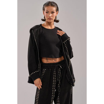 ASHLEY STUDDED ZIP up SWEATSHIRT