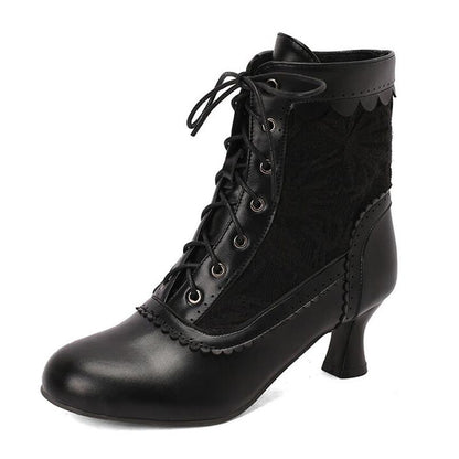 Womens Vintage Ankle Boots with Rounded Toe Kitten Heels Victorian Lace up Fashionable Gothic Bootie Wedding Party Office Date Cosplay Clubbing Spring Summer Fall Winter Retro Witch Shoe