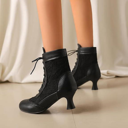 Womens Vintage Ankle Boots with Rounded Toe Kitten Heels Victorian Lace up Fashionable Gothic Bootie Wedding Party Office Date Cosplay Clubbing Spring Summer Fall Winter Retro Witch Shoe