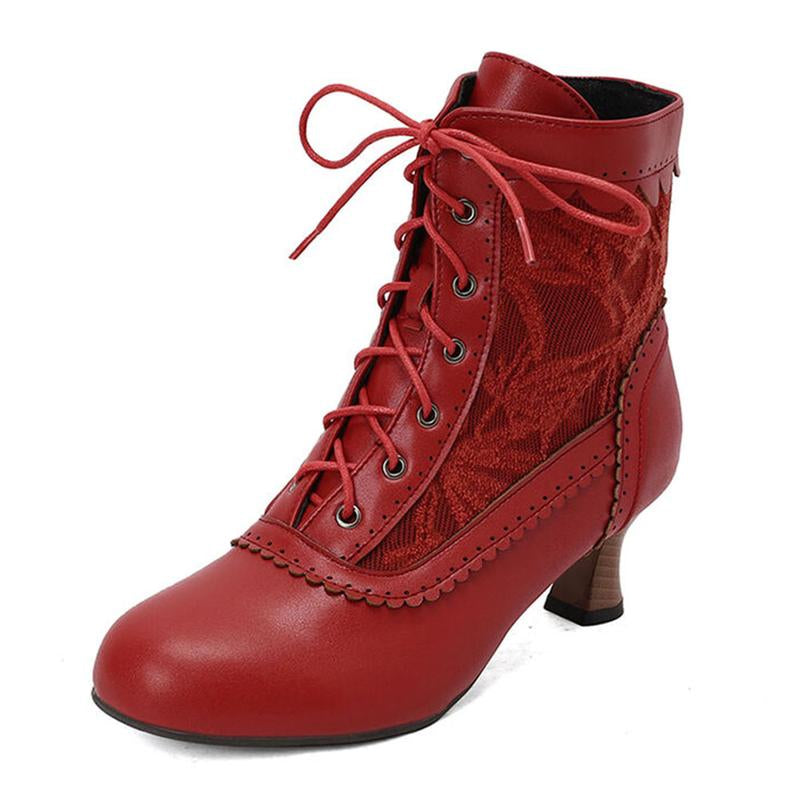 Womens Vintage Ankle Boots with Rounded Toe Kitten Heels Victorian Lace up Fashionable Gothic Bootie Wedding Party Office Date Cosplay Clubbing Spring Summer Fall Winter Retro Witch Shoe