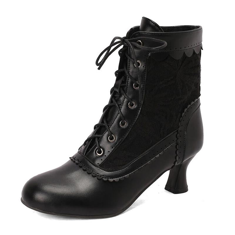 Womens Vintage Ankle Boots with Rounded Toe Kitten Heels Victorian Lace up Fashionable Gothic Bootie Wedding Party Office Date Cosplay Clubbing Spring Summer Fall Winter Retro Witch Shoe