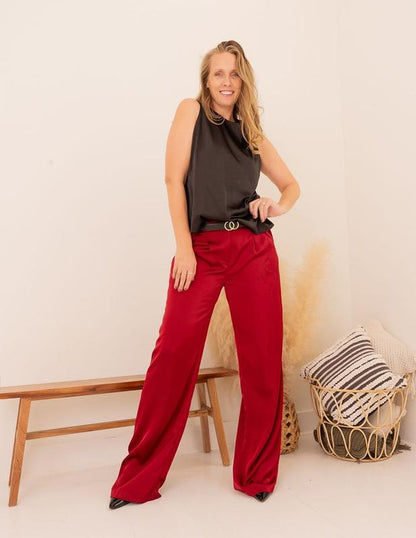 Tall Satin Pants | Maroon