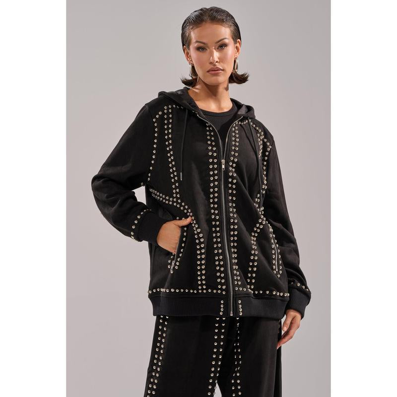 ASHLEY STUDDED ZIP up SWEATSHIRT