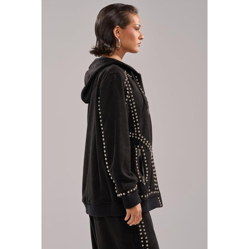 ASHLEY STUDDED ZIP up SWEATSHIRT