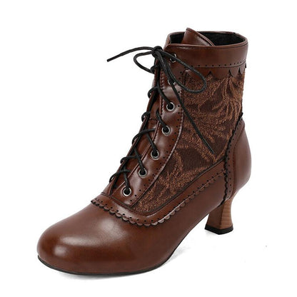 Womens Vintage Ankle Boots with Rounded Toe Kitten Heels Victorian Lace up Fashionable Gothic Bootie Wedding Party Office Date Cosplay Clubbing Spring Summer Fall Winter Retro Witch Shoe