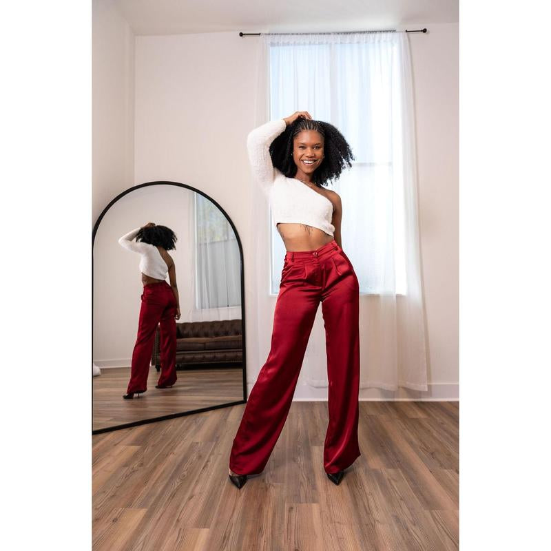 Tall Satin Pants | Maroon