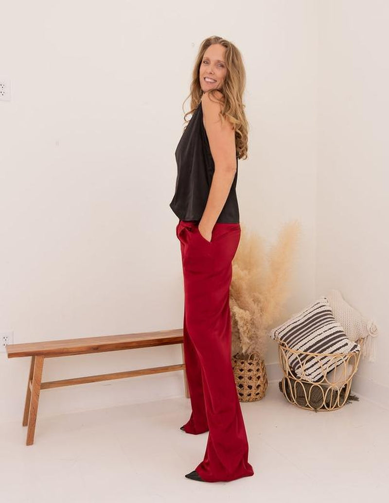 Tall Satin Pants | Maroon
