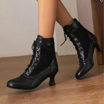 Womens Vintage Ankle Boots with Rounded Toe Kitten Heels Victorian Lace up Fashionable Gothic Bootie Wedding Party Office Date Cosplay Clubbing Spring Summer Fall Winter Retro Witch Shoe