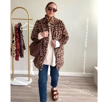 Buenoble Leopard Faux Fur Coat for Women | Super Soft Warm Stylish Winter Jacket | Viral Fall Winter Outfit